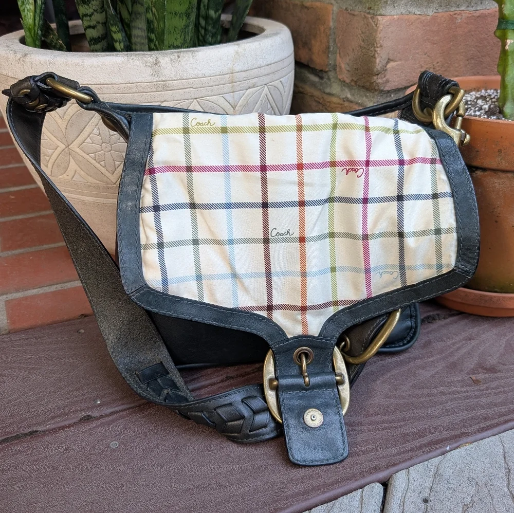 Vintage Coach Bleeker Large Flap Tattersall Satchel Bag Purse Bottle Green 11419 - Picture 15 of 16